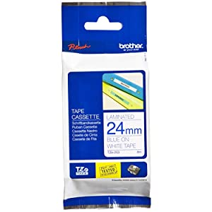 Brother Genuine TZe253 Blue on White Laminated Tape for P-Touch Label Makers, 24 mm Wide x 8 m Long