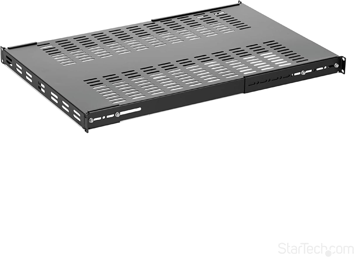 StarTech.com 1U 4-Post Adjustable Vented Server Rack Mount Shelf - 330lbs(150 kg) - 19.5 to 38in Adjustable Mounting Depth Universal Tray 19" AV/Network Equipment Rack - 27.5in Deep (ADJSHELFHDV2) 330 lbs | Vented