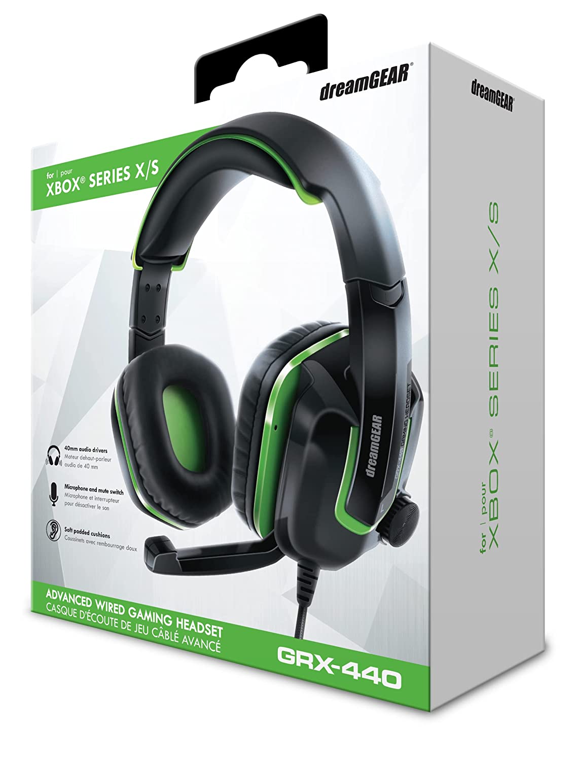 Dreamgear GRX-440 Advanced Wired Gaming Headset for Xbox Series XS: 40mm Drivers, High Performance Microphone, Soft Padded Cushions, Volume Control and Mute Box, Compatible with Xbox One/PS5/PS4/ Nintendo Switch/Smartphones and more