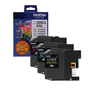 Brother Genuine Super High Yield Color Ink Cartridge, LC2053PKS, Replacement Color Ink Three Pack, Includes 1 Cartridge Each of Cyan, Magenta &amp; Yellow, Page Yield Up To 1200 Pages/Cartridge, LC205