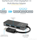 StarTech.com 3-Port Multi Monitor Adapter - DisplayPort 1.4 to 3x 4K DisplayPort Video Splitter - Dual or Triple 4K - DisplayPort MST Hub for Multiple Monitors - For Windows PCs Only (MST14DP123DP) DisplayPort 1.4 to 3x DisplayPort