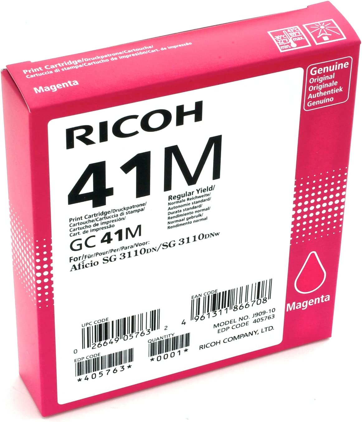 Ricoh 405763 Magenta Ink Print Cartridge Type GC 41M