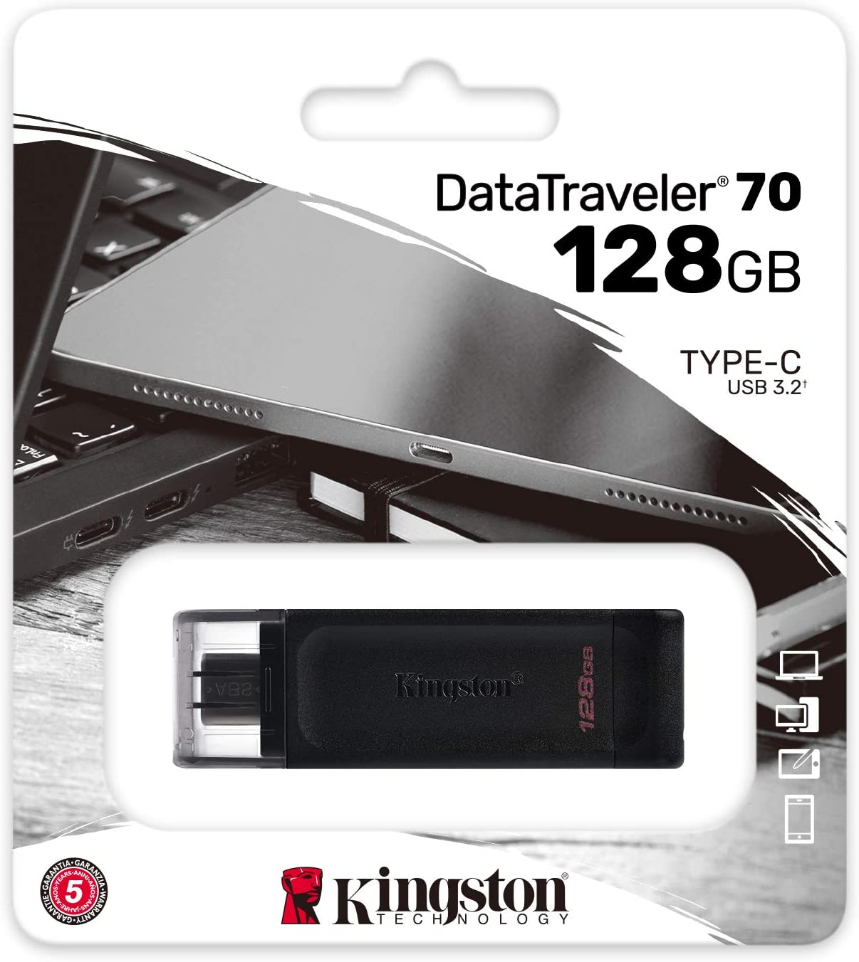 Kingston DataTraveler 70 128GB Portable and Lightweight USB-C flashdrive with USB 3.2 Gen 1 speeds DT70/128GB , Black Black 128GB