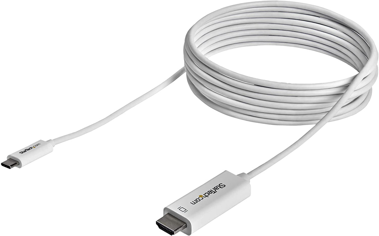 StarTech.com 10ft (3m) USB C to HDMI Cable - 4K 60Hz USB Type C to HDMI 2.0 Video Adapter Cable - Thunderbolt 3 Compatible - Laptop to HDMI Monitor/Display - DP 1.2 Alt Mode HBR2 - White (CDP2HD3MWNL) 10 ft / 3 m White