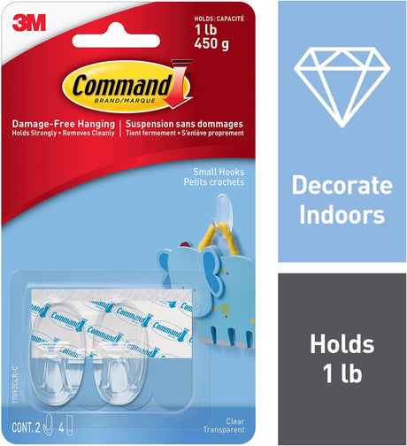 3M Compatible parts 2 Hooks Plus 4 Strips Clear Small Adhesive Hooks