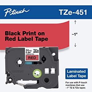 Brother Tape, Retail Packaging, 1 Inch, Black on Red (TZe451)