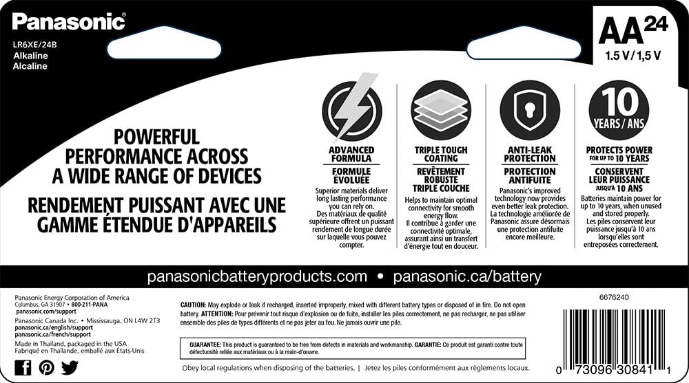 Panasonic Energy Corporation LR6XE/24B Platinum Power AA Alkaline Batteries, Pack of 24 24 Pack AA Batteries