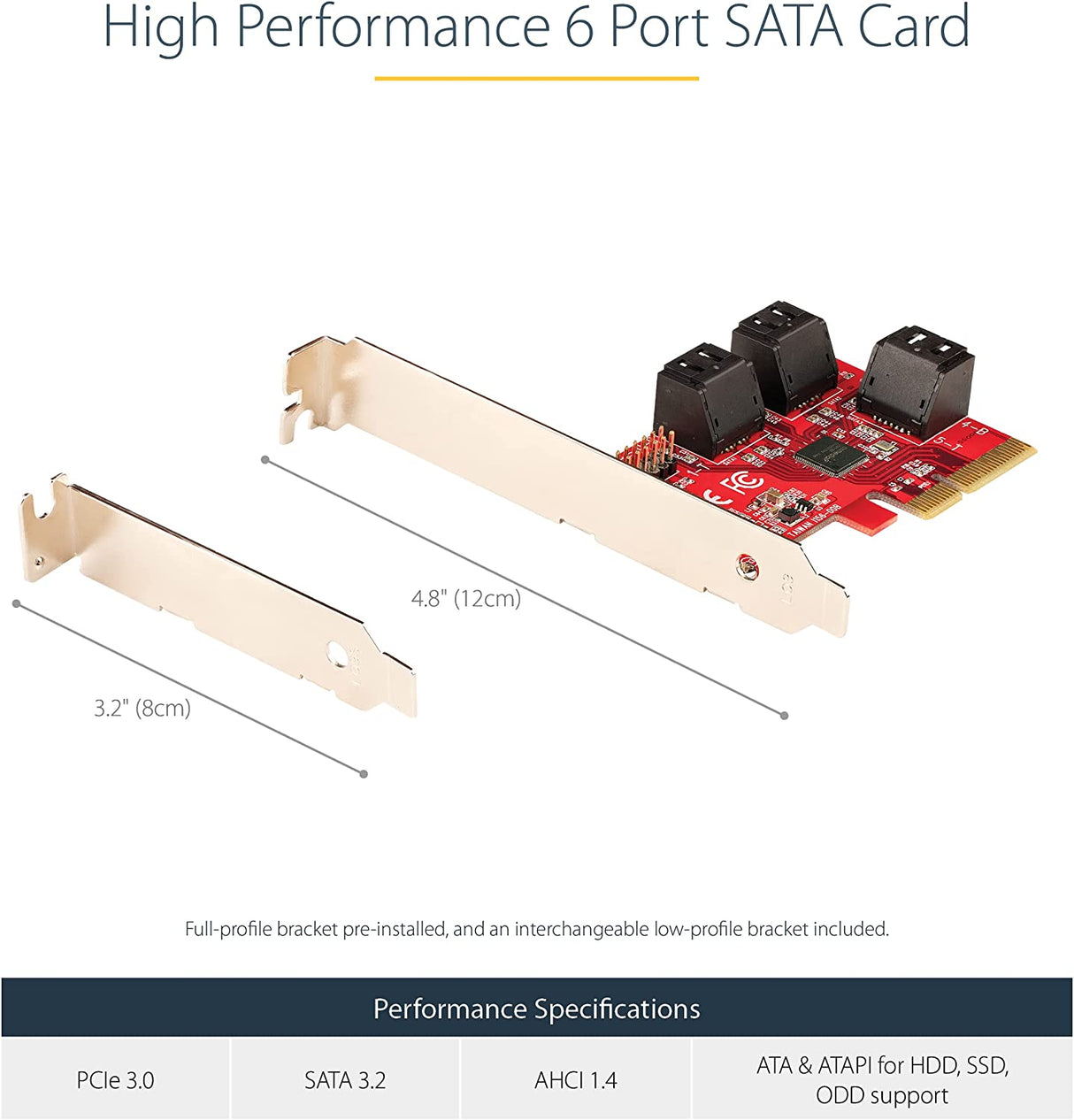 StarTech.com SATA PCIe Card - 6 Port PCIe SATA Expansion Card - 6Gbps - Low/Full Profile - Stacked SATA Connectors - ASM1166 Non-Raid - PCI Express to SATA Converter (6P6G-PCIE-SATA-CARD) Non-RAID 6 Port