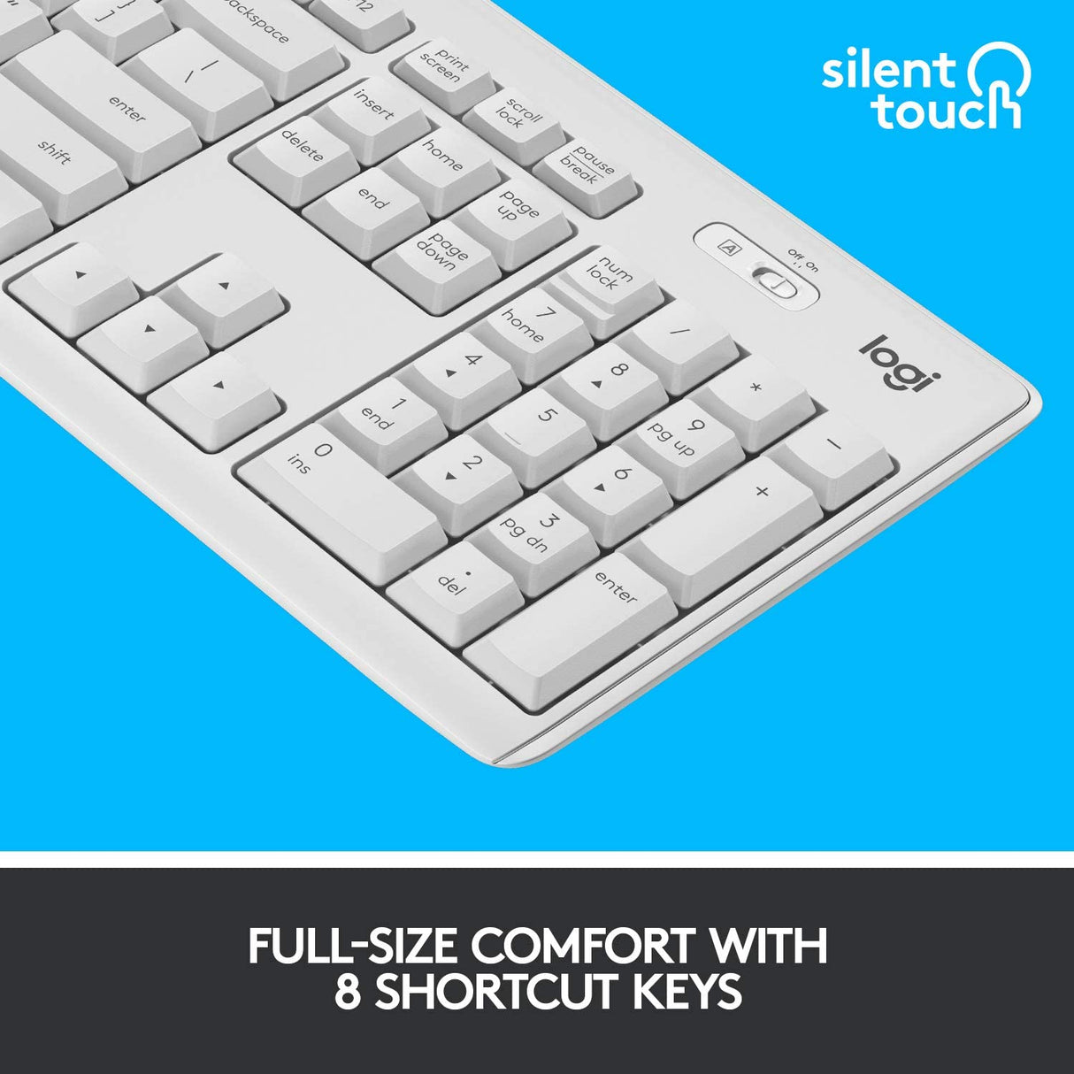 Logitech MK295 Wireless Mouse &amp; Keyboard Combo with SilentTouch Technology, Full Numpad, Advanced Optical Tracking, Lag-Free Wireless, 90% Less Noise - Off White