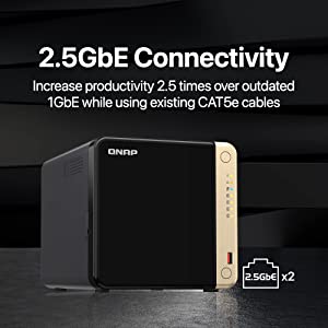 QNAP TS-464-8G-US 4 Bay High-Performance Desktop NAS with Intel Celeron Quad-core Processor, M.2 PCIe Slots and Dual 2.5GbE (2.5G/1G/100M) Network Connectivity (Diskless) 8G RAM 4 Bay Diskless