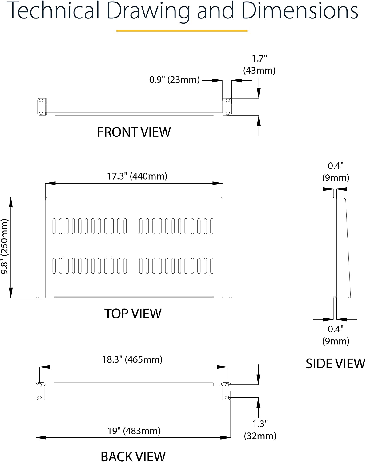 1u Rack Module Dimensions StarTech.com 1U Server Rack Shelf - Universal Vented Rack Mount Cantil ...