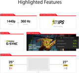 ASUS ROG Swift 360Hz 27” 1440P HDR Gaming Monitor (PG27AQN) - QHD (2560 x 1440), Fast IPS, 1ms, G-SYNC, Eye Care, HDMI, DisplayPort, USB, Ergonomic Design, VESA Wall Mountable, HDR10, DisplayHDR600