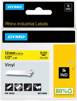 DYMO Industrial Labels for DYMO Industrial Rhino Label Makers, Black on Yellow, 1/2", 1 Roll (18432), DYMO Authentic Black on Yellow 1/2" (12MM) Makers