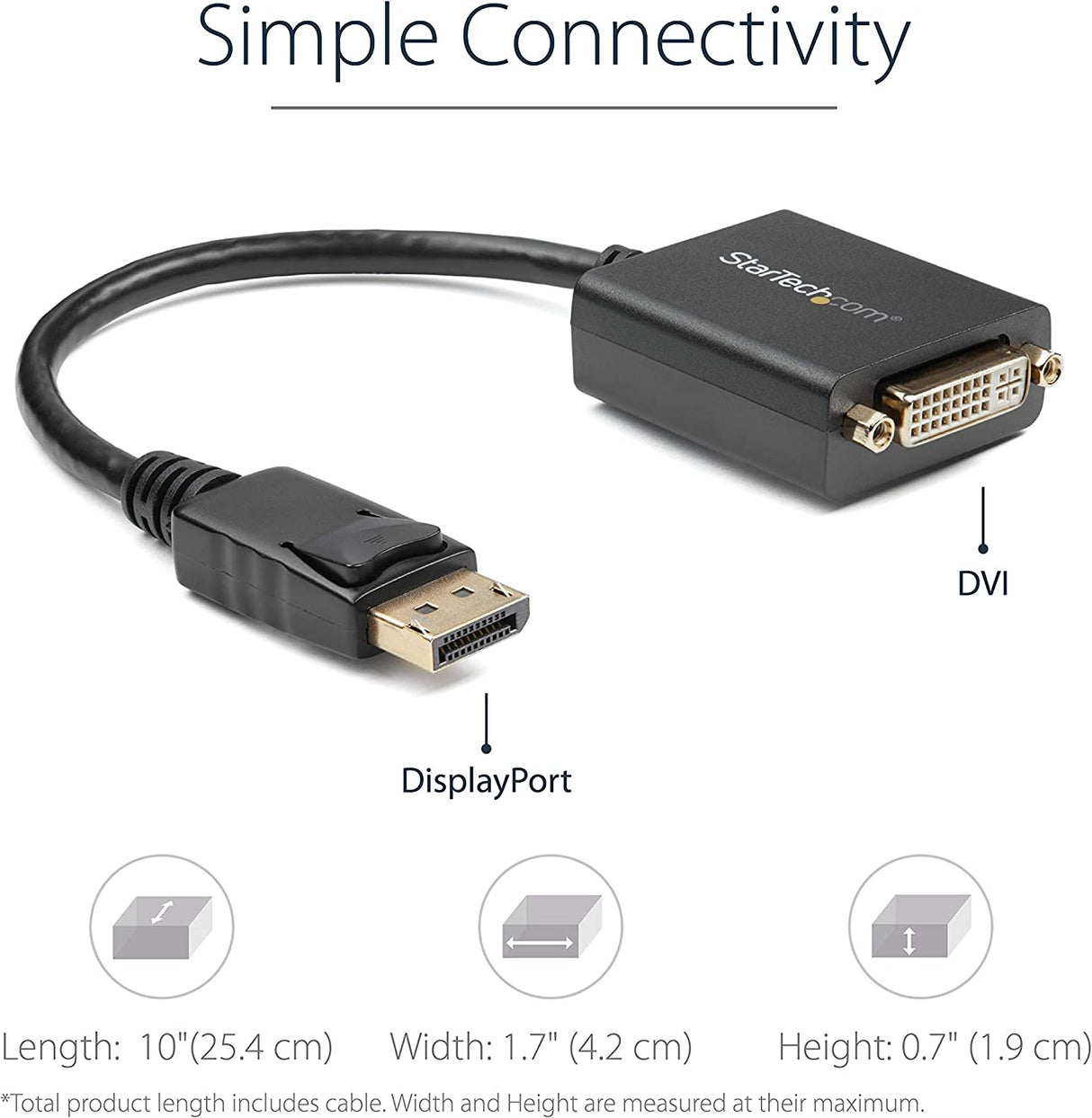 StarTech.com DisplayPort to DVI Adapter - DisplayPort to DVI-D Adapter Video Converter 1080p - DP 1.2 to DVI Monitor/Display Cable Adapter Dongle - DP to DVI Adapter - Latching DP Connector (DP2DVI2)