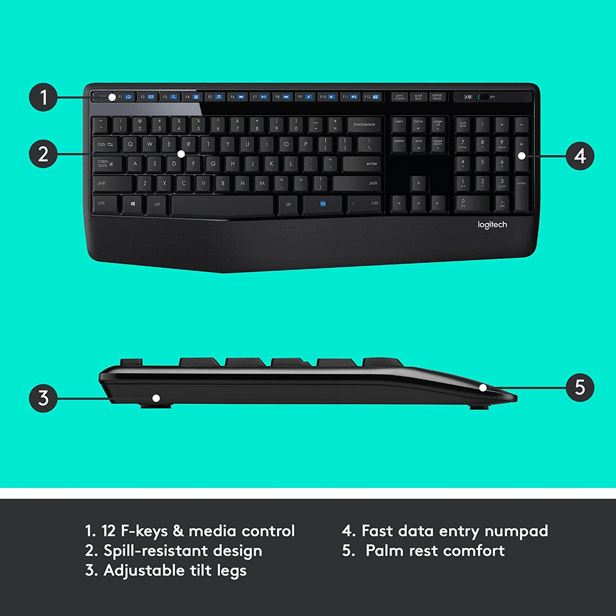 Logitech MK345 Wireless Combo Full-Sized Keyboard with Palm Rest and Comfortable Right-Handed Mouse, 2.4 GHz Wireless USB Receiver, Compatible with PC, Laptop 1 pack