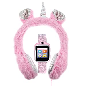 PlayZoom Kids Smartwatch 2 with Headphones Featuring a Swivel Selfie Camera, STEM Learning, 20+ Games, Audio Bedtime Stories, Store Music for Kids Toddlers Boys Girls Blush Glitter Fuzzy Unicorn