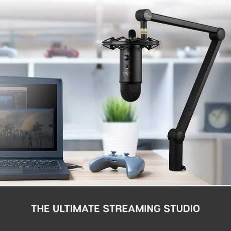 Logitech Blue Yeticaster Pro Broadcast Bundle with Yeti USB Microphone for Gaming, Recording, Streaming, Podcasting, Radius III Shockmount, Compass Mic Boom Arm, Blue VO!CE - Blackout