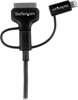 StarTech.com 1m 3 ft Black Apple 8-pin Lightning or 30-pin Dock Connector or Micro USB to USB Cable for iPhone iPod iPad - Charge &amp; Sync (LTADUB1MB)