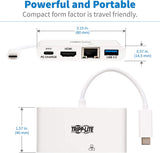 Tripp Lite USB C to HDMI Multiport Video Adapter Converter 4K w/ USB-A Hub, USB-C PD Charging Port &amp; Gigabit Ethernet Port, Thunderbolt 3 Compatible, USB Type C, USB Type-C (U444-06N-H4GU-C),White White HDMI 4K