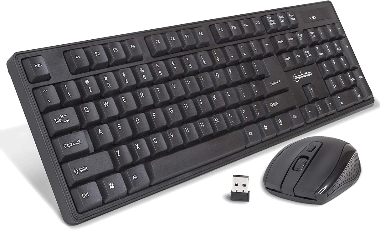 Manhattan Wireless Keyboard and Mouse Combo - Full-Size USB Wireless Keyboard Mouse Set with 2.4GHz Dongle for PC Computer Laptop - Compatible with Windows and Mac – 3 Year Warranty - Black 178990