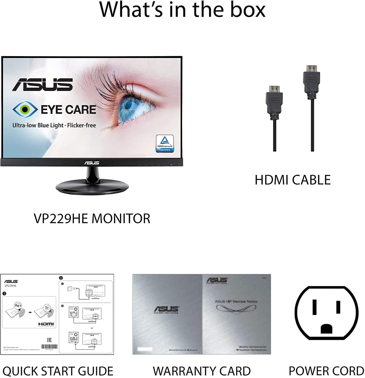 ASUS VP229HE 21.5” Monitor, 1080P Full HD, 75Hz, IPS, FreeSync/Adaptive-Sync, Eye Care, HDMI VGA, Frameless, VESA Wall Mountable, BLACK 21.5" IPS 75Hz