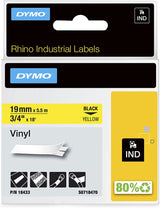 DYMO Industrial Labels for DYMO Industrial RhinoPro Label Makers, Black on Yellow, 3/4", 1 Roll (18433) 3/4" (19MM) Black on Yellow