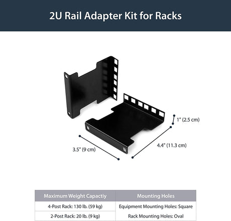 StarTech.com Server Rack Depth Extender - 2U - 4in / 10 cm - TAA Compliant - Recessed Rack Adapter - Rack Mount Adapter Kit - Network Rack Extender (RDA2U) 1"x3.5"x4.4"