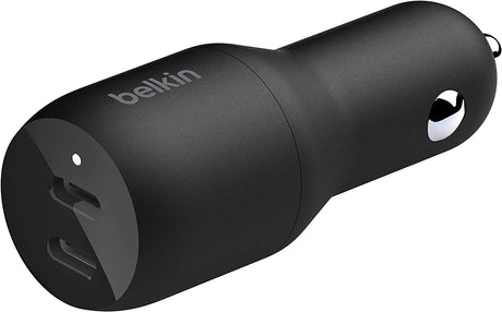 Belkin USB-C PD Car Charger 36W (Dual 18W USB-C Power Delivery Car Charger &amp; USB-C to USB-C Cable, USB Type-C Cable (3.3ft/1m, Black Dual USB-C Charger + Cable, 3.3ft/1m