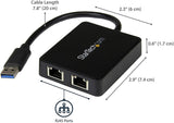 StarTech.com USB 3.0 to Dual Port Gigabit Ethernet Adapter w/USB Port - 10/100/100 - USB Gigabit LAN Network NIC Adapter (USB32000SPT) Black Black