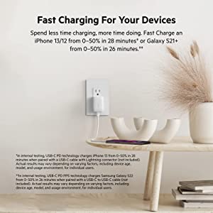 Belkin 20W USB C PD Wall Charger with USB-C to Lightning Cable, Fast Charging w/Certified USB-C PD 3.1 PPS, Travel Compact for iPhone 14, 14 Pro, 14 Pro Max, 14 Plus, iPad, Galaxy, Pixel and More