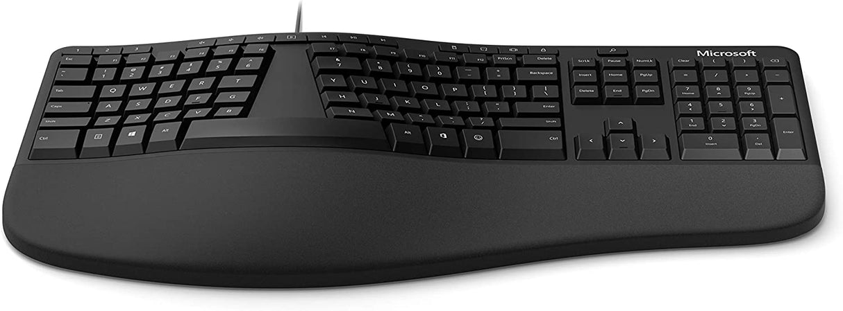 Microsoft Ergonomic Keyboard - Black. Wired, Comfortable, Ergonomic Keyboard with Cushioned Wrist and Palm Support. Split Keyboard. Dedicated Office Key.