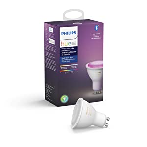 Phllips hue Philips Hue White and Colour Ambiance GU10 LED Smart Bulb, Bluetooth &amp; Zigbee, (Hue Hub Optional), voice activated with Alexa, A Certified for Humans Device White Ambiance &amp; Colour 1 Count (Pack of 1) GU10 Bulb