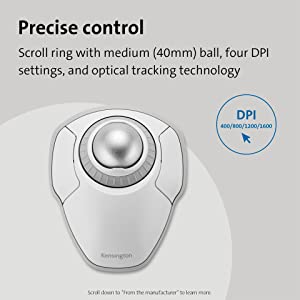 Kensington Orbit Wireless Trackball with Scroll Ring - White (K70991WW) White-Grey wireless Mouse