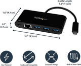 StarTech.com USB C to Ethernet Adapter - 3 Port - with Power Delivery (USB PD) - Power Pass Through Charging - USB C Adapter (US1GC303APD) Black Laptop Charging w/ 3x USB-A