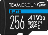 TEAMGROUP Elite A1 256GB Micro SDXC UHS-I U3 V30 A1 4K Read Speed up to 90MB/s High Speed Flash Memory Card with Adapter for Phone, Android Mobile Device, 4K Shooting, Switch TEAUSDX256GIV30A103 256GB Elite A1 U3 V30