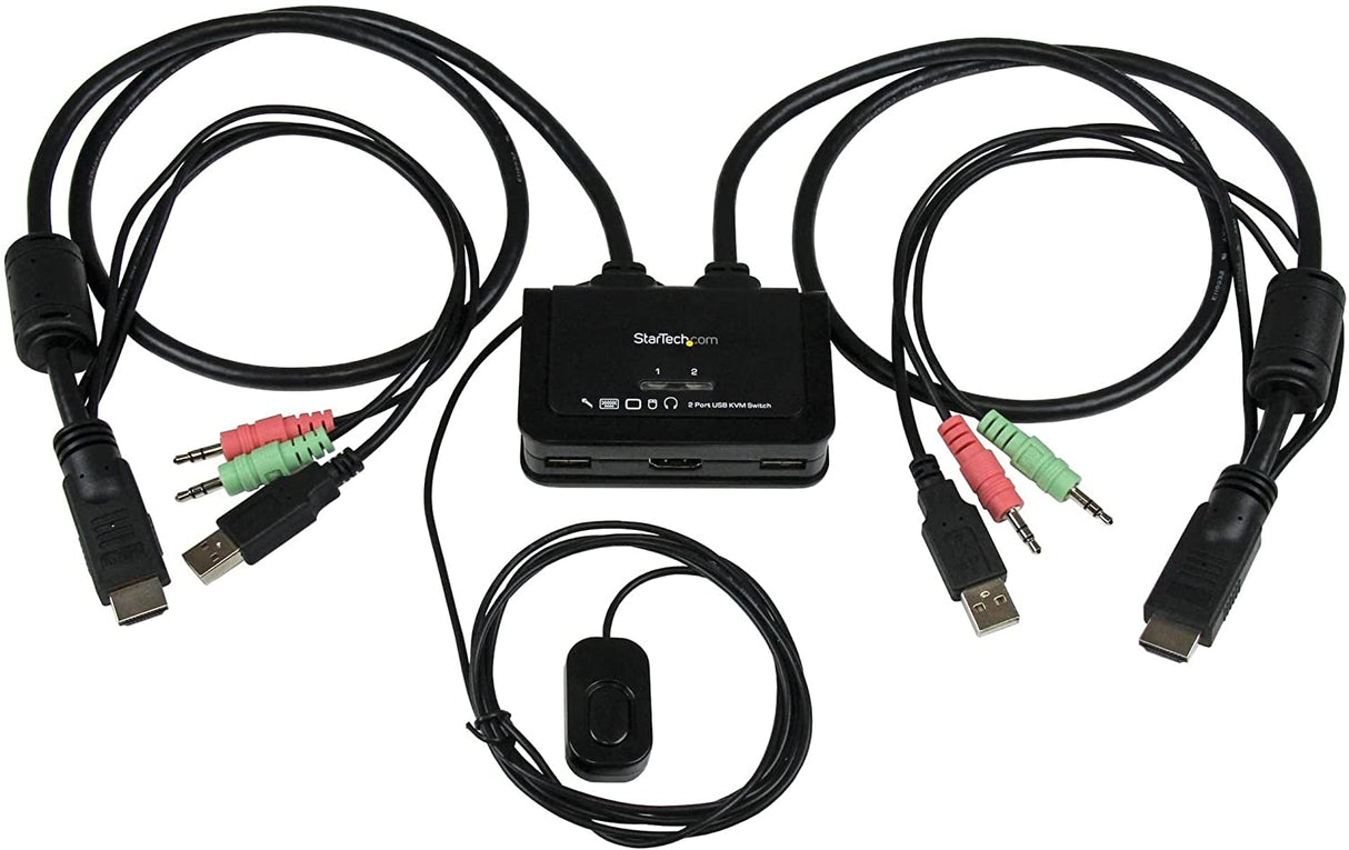 StarTech.com 2 Port USB HDMI Cable KVM Switch with Audio and Remote Switch - USB Powered KVM with HDMI - Dual Port HDMI KVM Switch (SV211HDUA),Black