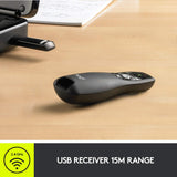 Logitech Wireless Presenter R400, Wireless Presentation Remote Clicker with Laser Pointer Red Laser 5 buttons Clicker