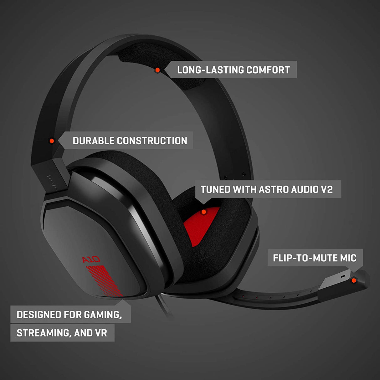 ASTRO Gaming A10 Wired Gaming Headset, Lightweight and Damage Resistant, ASTRO Audio, 3.5 mm Audio Jack, for Xbox Series X|S, Xbox One, PS5, PS4, Nintendo Switch, PC, Mac- Black