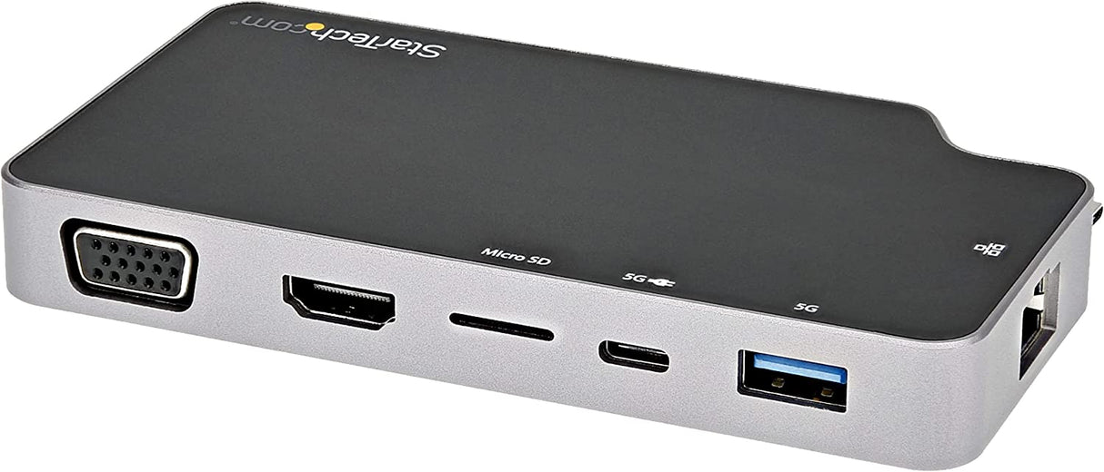 StarTech.com USB C Multiport Adapter - USB-C to 4K HDMI or VGA Video with 100W Power Delivery Pass-Through, 2-Port 10Gbps USB Hub, MicroSD, GbE - USB 3.1 Gen 2 Type-C Mini/Travel Dock (CDP2HVGUASPD)