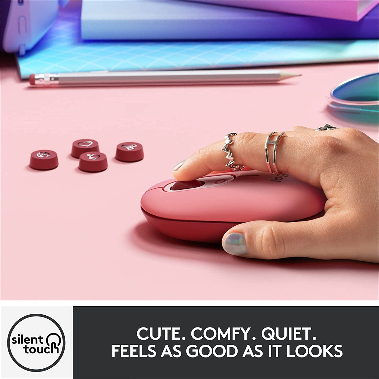 Logitech POP Mouse, Wireless Mouse with Customizable Emojis, SilentTouch Technology, Precision/Speed Scroll, Compact Design, Bluetooth, Multi-Device, OS Compatible - Heartbreaker Rose Heartbreaker Rose POP Mouse