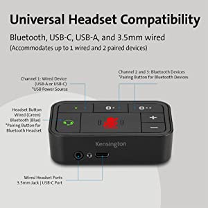 Kensington Universal 3-in-1 Pro Audio Headset Switch (K83300WW)