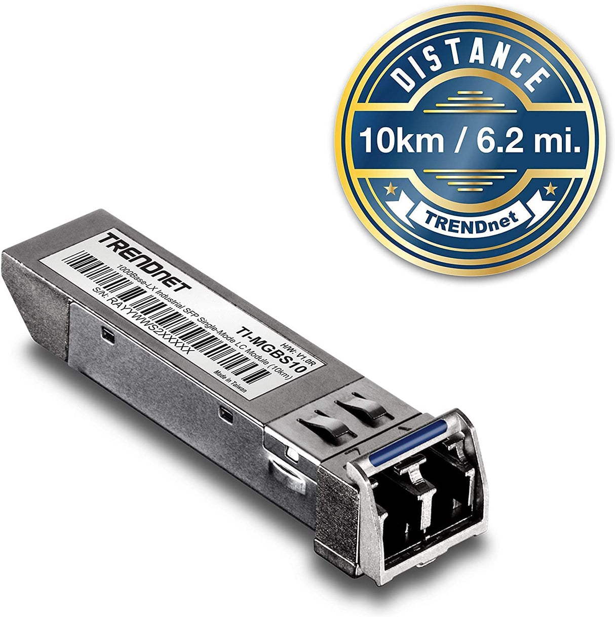 TRENDnet SFP to RJ45 Industrial Single-Mode LC Module (10km), TI-MGBS10, 1000Base-LX Industrial SFP, Compliant with IEEE 802.3z Gigabit Ethernet, Data Rates of up to 1.25Gbps, Lifetime Protection 10 KM