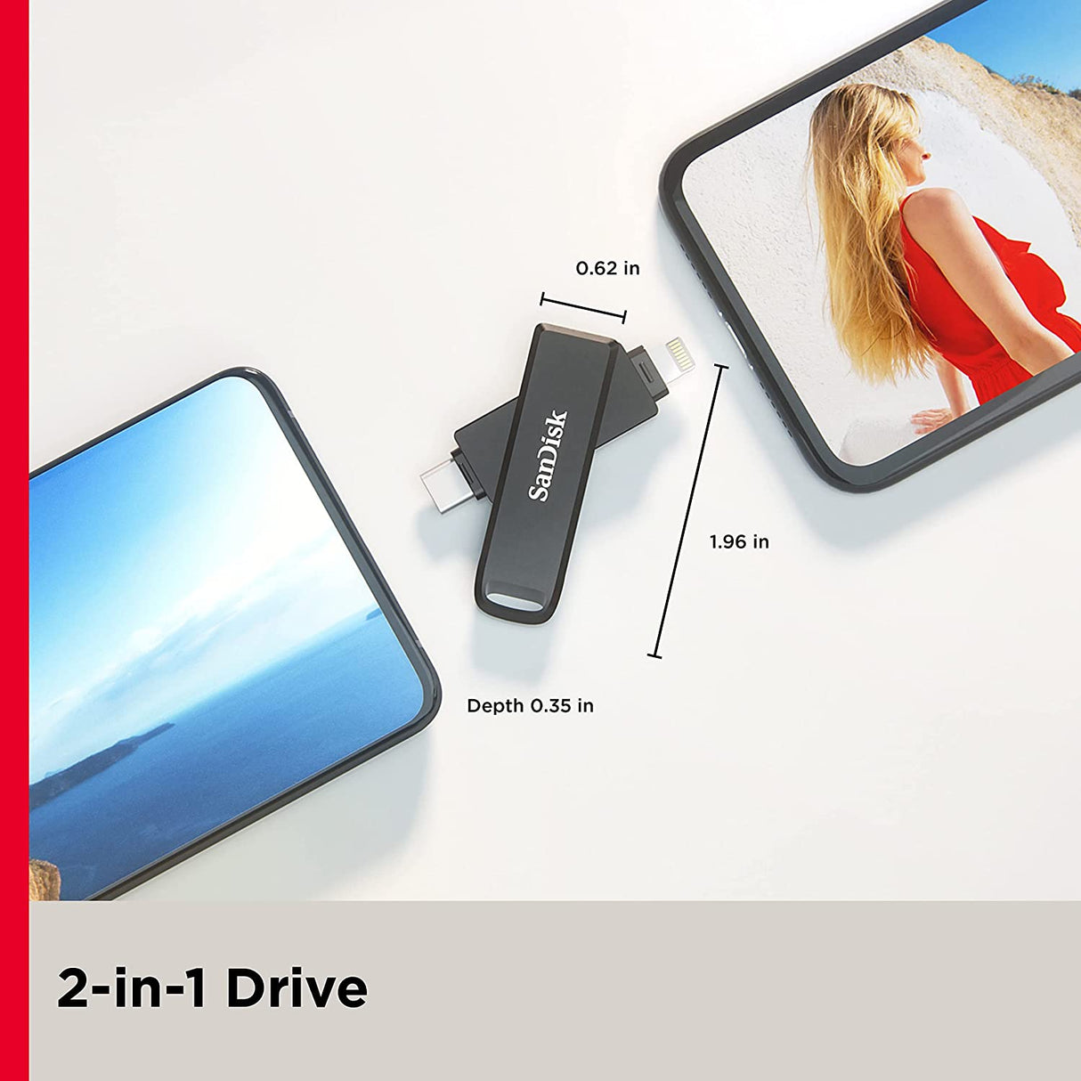 SanDisk 256GB iXpand Flash Drive Luxe for iPhone and USB Type-C Devices - SDIX70N-256G-GN6NE