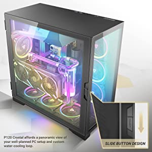 Antec Performance Series P120 Crystal E-ATX Mid-Tower Case, Tempered Glass Front &amp; Side Panels White Led USB3.0 X 2, Aluminum Vga Holder Included - PC