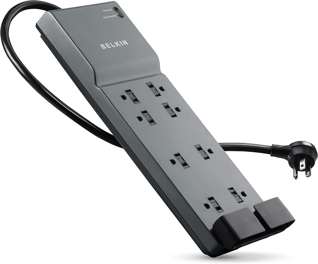 Belkin Power Strip Surge Protector with 8 Outlets, 6 ft Long Flat Plug Heavy Duty Extension Cord + Overload Protection for Home, Office, Travel, Compuer Desktop &amp; Phone Charging Brick (3,550 Joules) 1 Pack