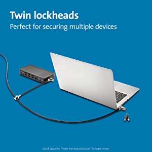 Kensington Universal 3-in-1 Keyed Cable Lock - Twin Lockheads for Laptops &amp; Other Devices (K63380WW)