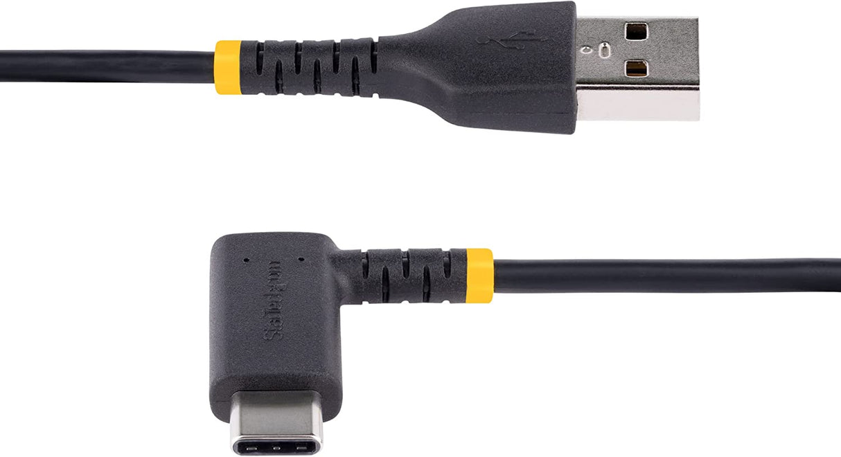 StarTech.com 1ft (30cm) USB A to C Charging Cable Right Angle - Heavy Duty Fast Charge USB-C Cable - USB 2.0 A to Type-C - Rugged Aramid Fiber - 3A - USB Charging Cord (R2ACR-30C-USB-CABLE)