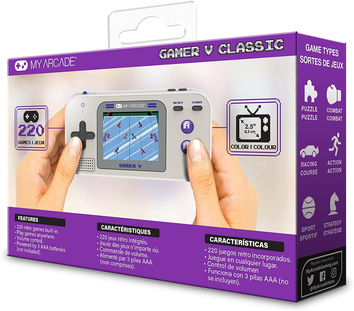 My Arcade Gamer V Classic-Purple: Portable Gaming System with 220 Games, 2.5" Color Display, Pocket Size (DGUN-3920)