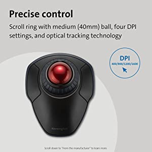 Kensington Orbit Wireless Trackball with Scroll Ring - Black (K70990WW) Black-Red wireless Mouse