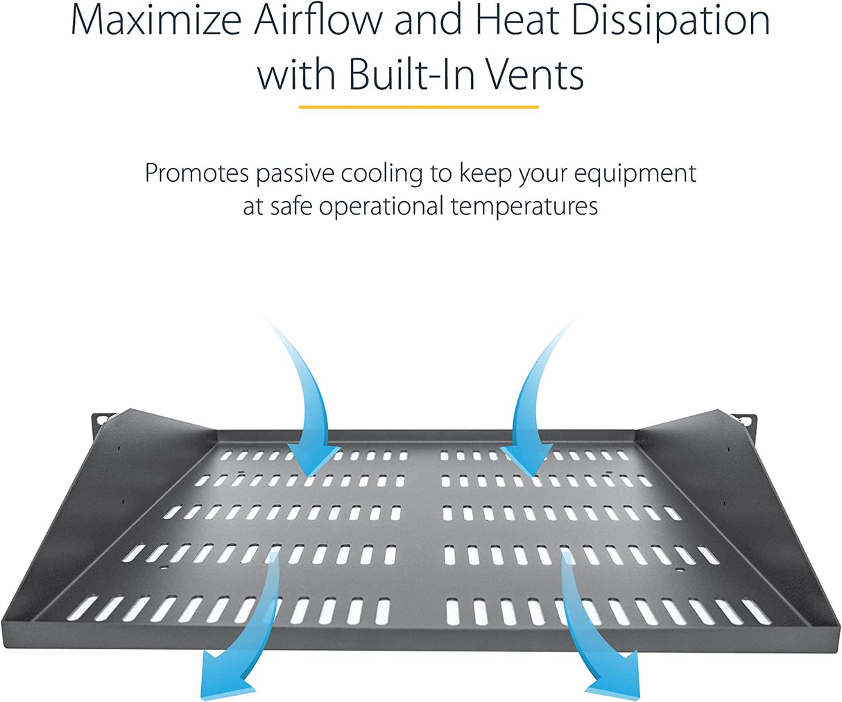 StarTech.com 2U Server Rack Shelf, Center Mounted Universal Vented Rackmount Cantilever Tray for 19" Network Equipment Rack, Heavy Duty Steel, 200lb Capacity, 14" Deep, Black (SHELF-2U-14-CENTER-V) 14" Depth Center